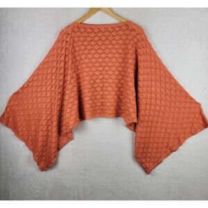 Boho Chic Plus Sz Crop Knit Top Orange Crochet Bell Sleeve Festival Y2K Hippie